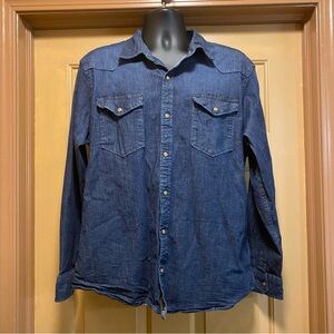 Men’s Wrangler Pearl snap dark wash denim long sleeve shirt sz XL